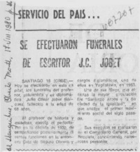 Se efectuaron funerales de escritor J. C. Jobet.