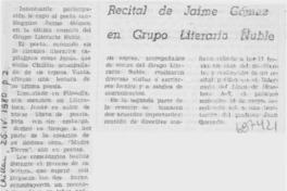 Recital de Jaime Gómez en grupo Literario Ñuble.