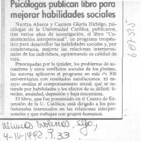 Psicólogas publican libro para mejorar habilidaes sociales.