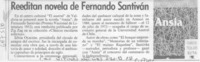 Reeditan novela de Fernando Santiván.