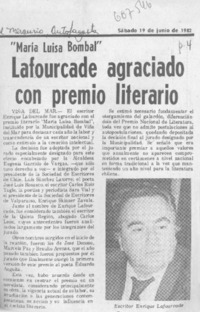Lafourcade agraciado con premio literario.