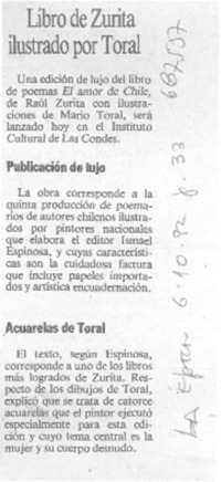 Libro de Zurita ilustrado por Toral.