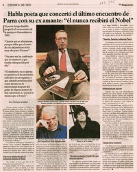 Habla poeta que concertó el último encuentro de Parra con su ex amante: "él nunca recibirá el Nobel".