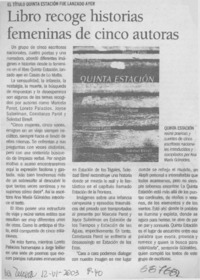 Libro recoge historias femeninas de cinco autoras.
