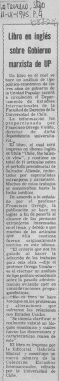Libro en inglés sobre gobierno marxista de UP.