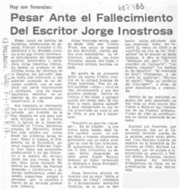 Pesar ante el fallecimiento del escritor Jorge Inostrosa.