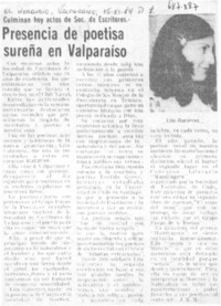 Presencia de poetisa sureña en Valparaíso
