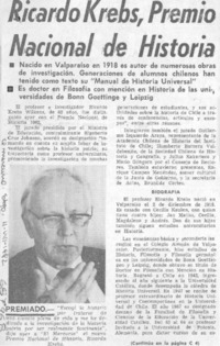 Ricardo Krebs, Premio Nacional de Historia.