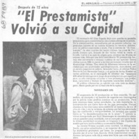 El prestamista" volvió a su capital.