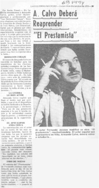 A. Calvo deberá reaprender "El prestamista".