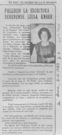 Falleció la escritora serenense Luisa Kneer.