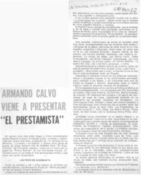 Armando Calvo viene a presentar "El prestamista".