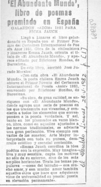 El abundante mundo" libro de poemas premiado en España.