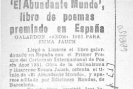 El abundante mundo" libro de poemas premiado en España.