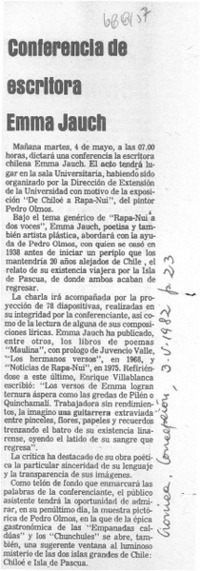 Conferencia de ecritora Emma Jauch.