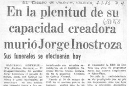 En la plenitud de su capacidad creadora murió Jorge Inostrosa.