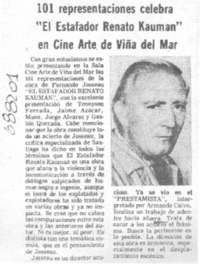 101 representaciones celebra "El estafador Renato Kauman" en cine Arte de Viña del Mar.