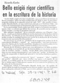 Bello exigió rigor científico en la escritura de la historia.