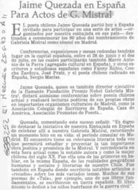 Jaime Quezada en España para actos de G. Mistral.