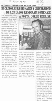 Escritores regionales y Universidad de Los Lagos rendirán homenaje a poeta Jorge Teillier.