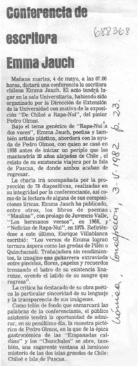 Conferencia de escritora Emma Jauch.