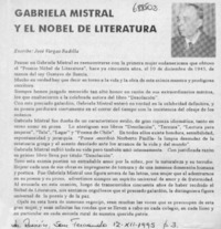 Gabriela Mistral y el Nobel de literatura