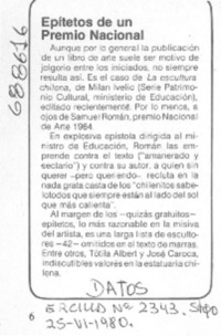 Epítetos de un Premio Nacional.