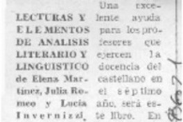 Lecturas y elementos de análisis literario y lingüístico