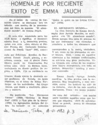 Homenaje por reciente exito a Emma Jauch.