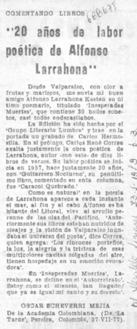 20 años de labor poética de Alfonso Larrahona"