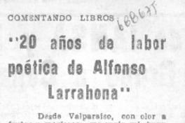 20 años de labor poética de Alfonso Larrahona"