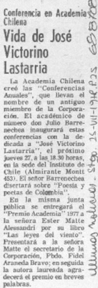 Vida de José Victorino Lastarria.