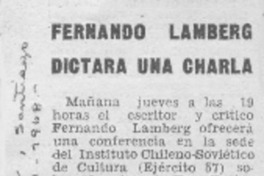 Fernando Lamberg dictará una charla.
