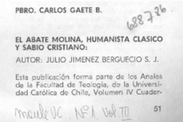 El Abate Molina, humanista clásico y sabio cristiano