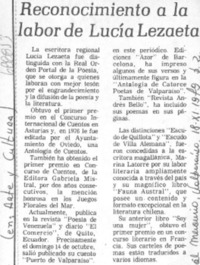 Reconocimiento a la labor de Lucía Lezaeta.