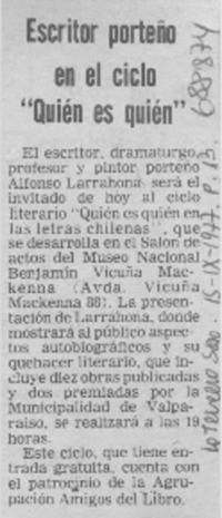 Escritor porteño en el ciclo "Quién es quién".