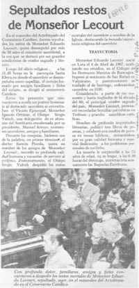 Sepultados los restos de Monseñor Lecourt.