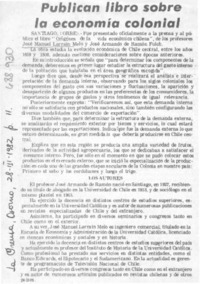 Publican libro sobre la economía colonial.