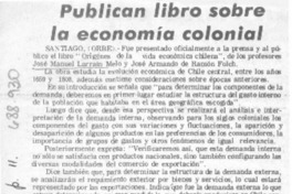 Publican libro sobre la economía colonial.