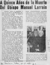 A quince años de la muerte del Obispo Manuel Larraín.