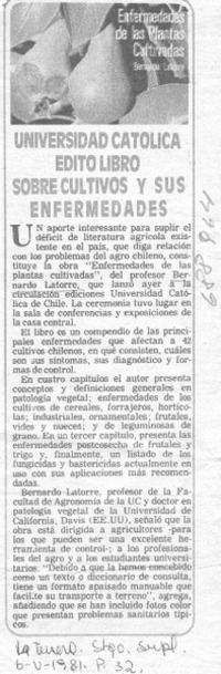 Universidad Católica editó libro sobre cultivos y sus enfermedades.