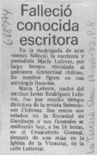 Falleció conocida escritora.