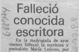 Falleció conocida escritora.