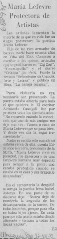 María Lefreve protectora de artistas.