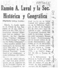 Ramón A. Laval y la Soc. Histórica y Geográfica