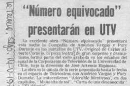 "Número equivocado" presentarán en UTV.