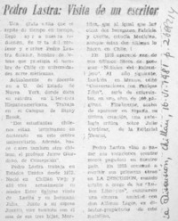 Pedro Lastra, visita de un escritor.