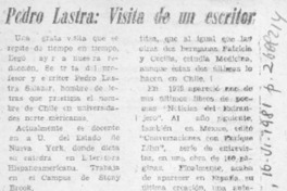 Pedro Lastra, visita de un escritor.