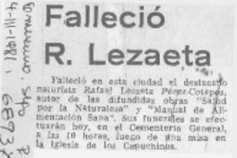 Falleció R. Lezaeta.