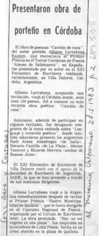 Presentaron obra de porteño en Córdoba.